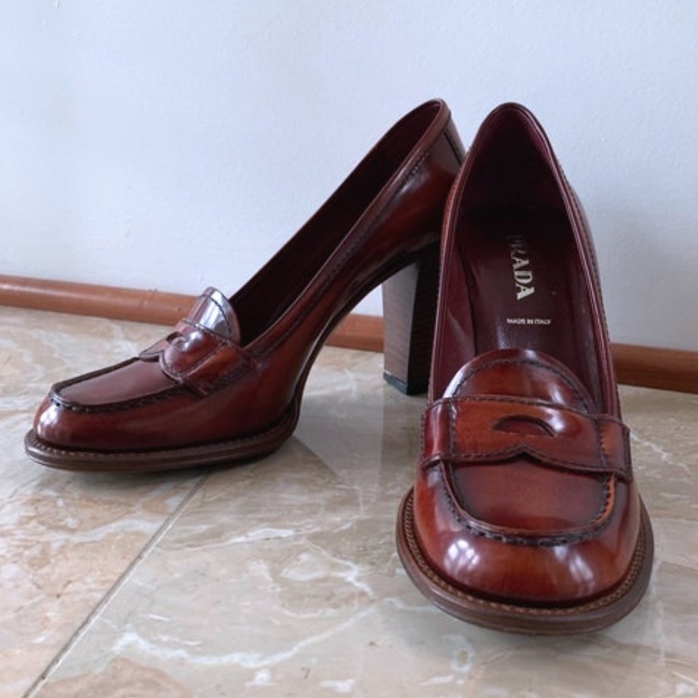 Prada Stack Heel Penny Loafer 37